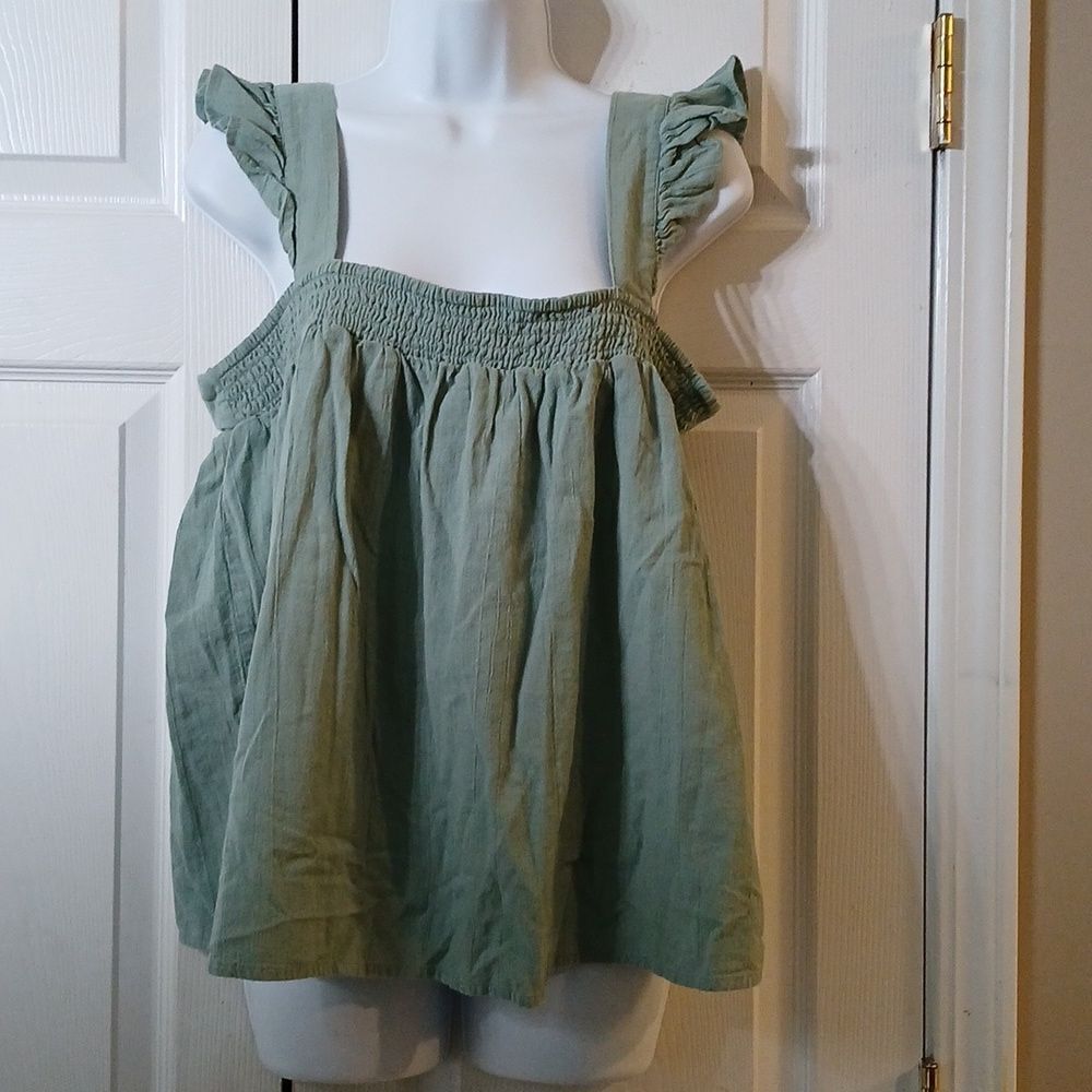 Grace + Karma  sage linen blend sleeveless flowy casual top summer spring  Sz L